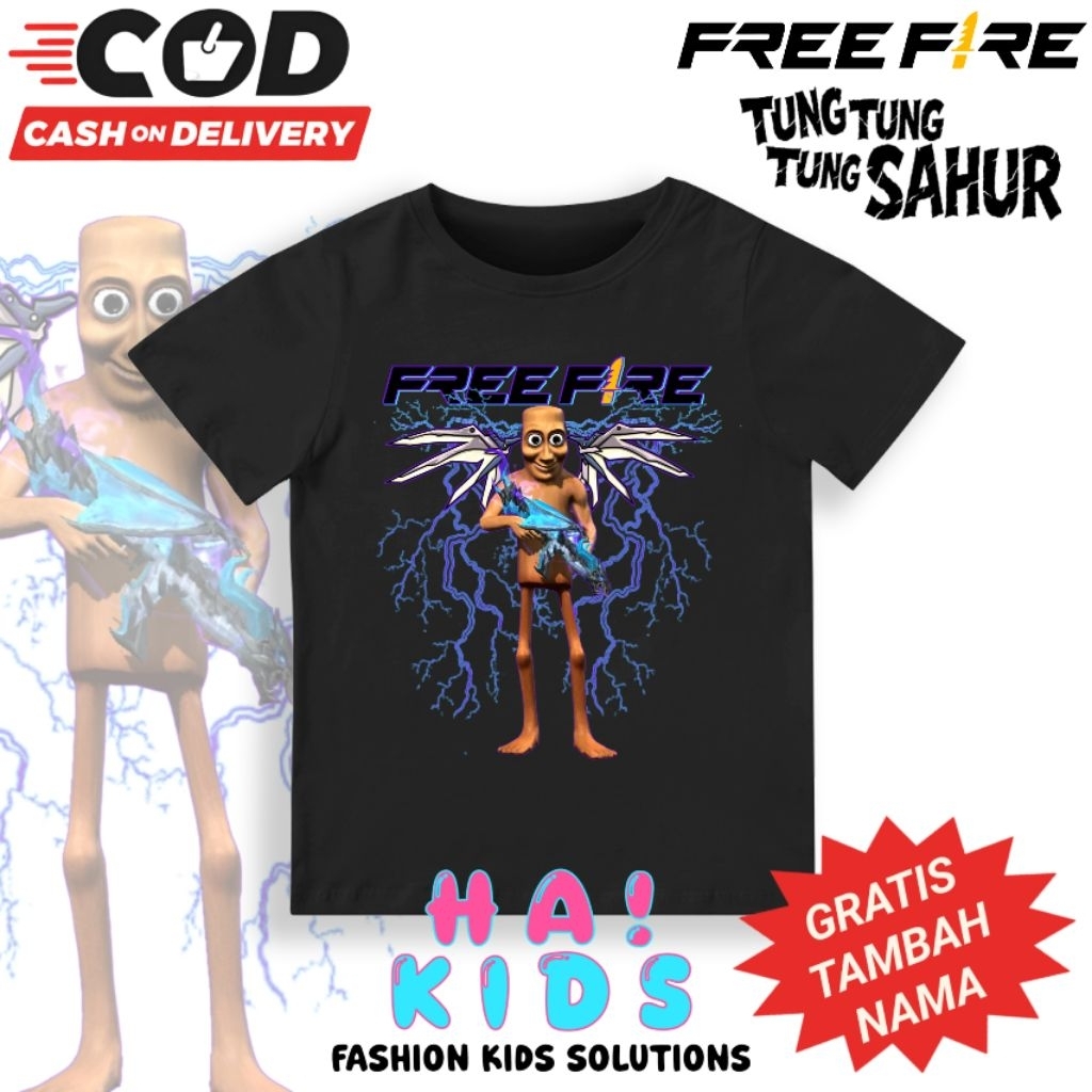 Kaos Anak FREE FIRE x Anomali TUNG TUNG TUNG SAHUR AK DRAGON / Baju Anak FREE FIRE x Anomali TUNG TU