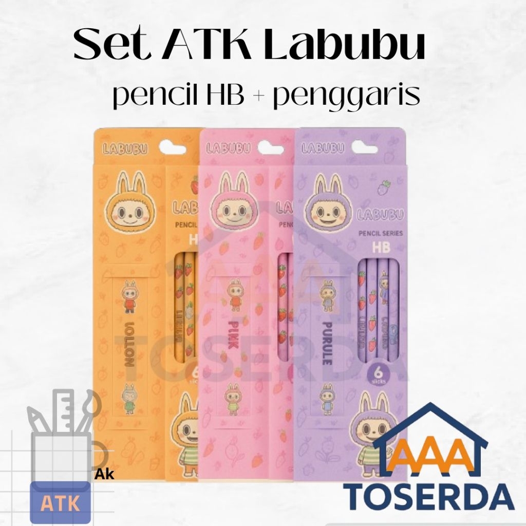 

AAA Toserda | Set Alat Tulis Pensil HB 6Pcs + Penggaris Motif Labubu Lucu Karakter Anak Sekolah