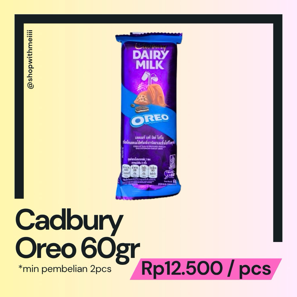 

Cokelat Original Cadbury Dairy Milk Oreo 60gr [100% Orginal]