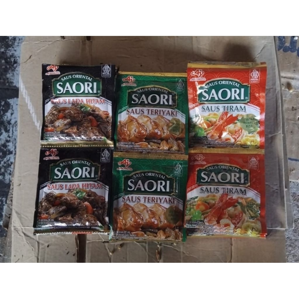 

Saori saus lada hitam, saori saus teriaki, saori saos tiram, saori bumbu masak, penyedap masakan, saus instan, saus serbaguna
