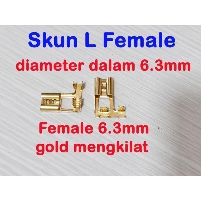 skun L 6.3mm gepeng female - skun kabel bengkok gold - betina - cewe.