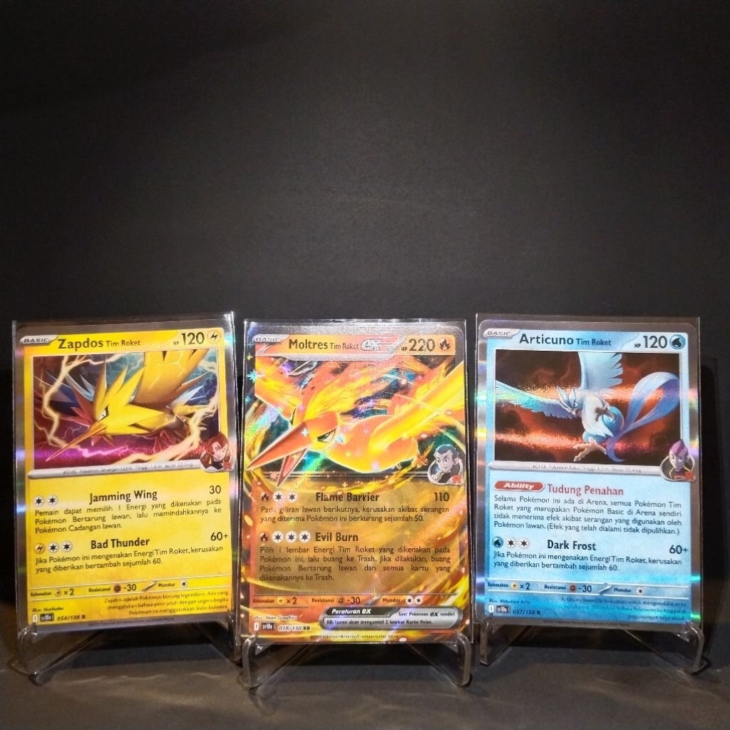 3 in 1 Legendary Bird SET Moltres Tim Roket ex RR sv10s 018/138.& Articuno Tim Roket R sv10s 037/138