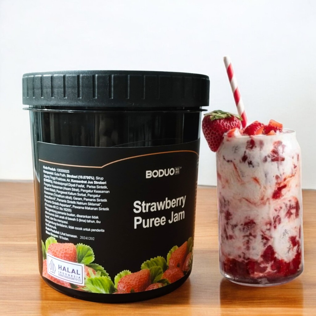 

Boduo Strawberry Puree Flavored Jam - 1300 Gram - Selai Stoberi