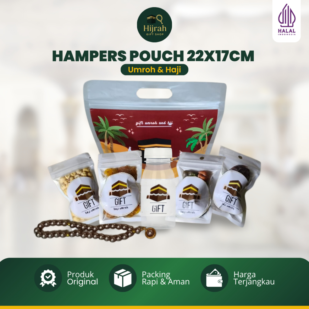 

Hampers Paket Oleh Oleh Haji Dan Umroh Premium Marwah Handle Pouch 22x17cm Cantik