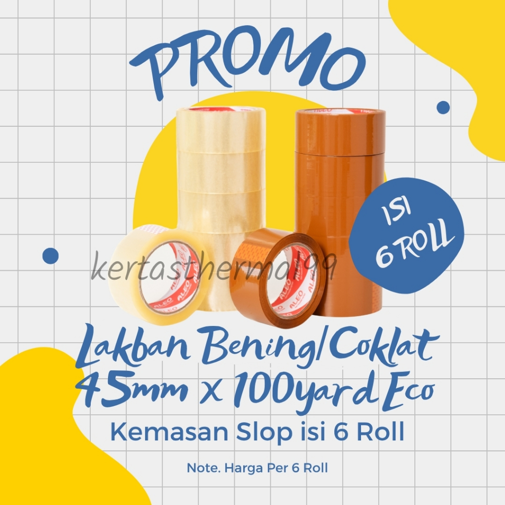 

CTK031 SLOP 6 ROLL Lakban Bening 45mm x 100 Yard - Lakban Coklat 45mm x 100 Yard Ekonomis ALEO