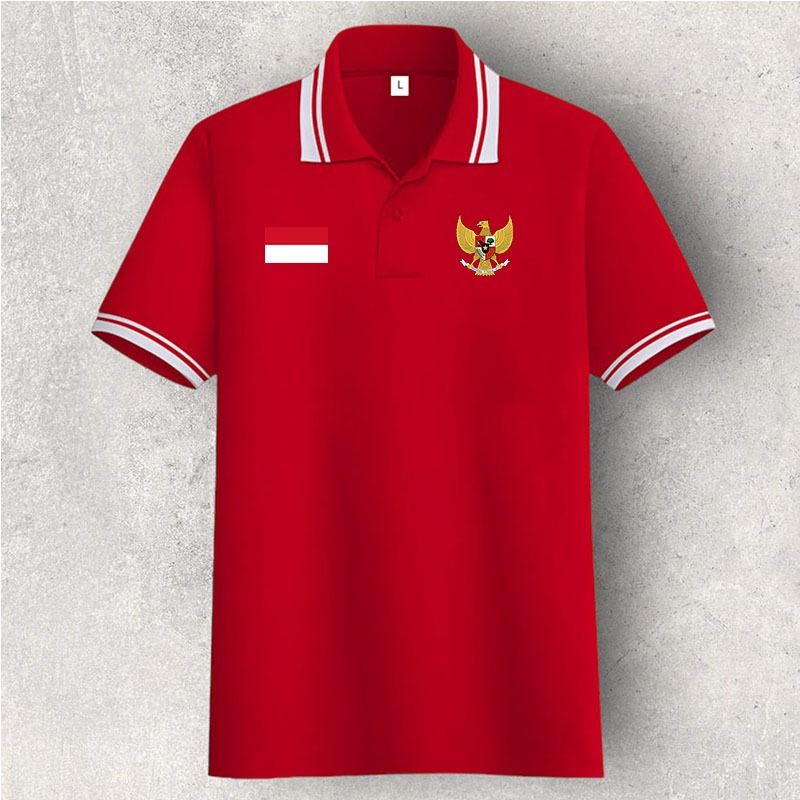 Kaos Polo Pria Bendera Garuda / Kaos Kerah Merah Putih Indonesia / Polo Shirt INDONESIA / Kaos Polo 