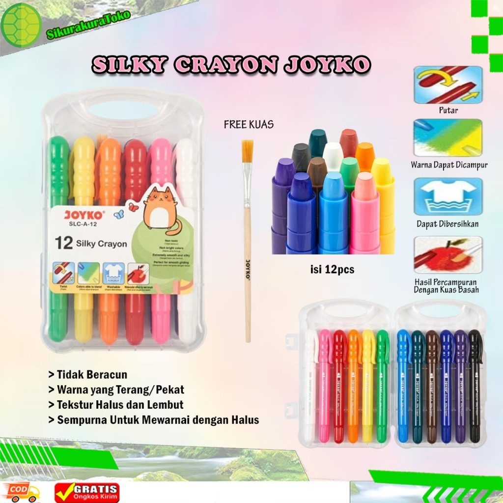 

(sko) JOYKO Silky Crayon SLC-A-12 12 Pcs Warna Halus Putar Color Krayon Halus 12PCS Colors Colours Silky Oil Pastel