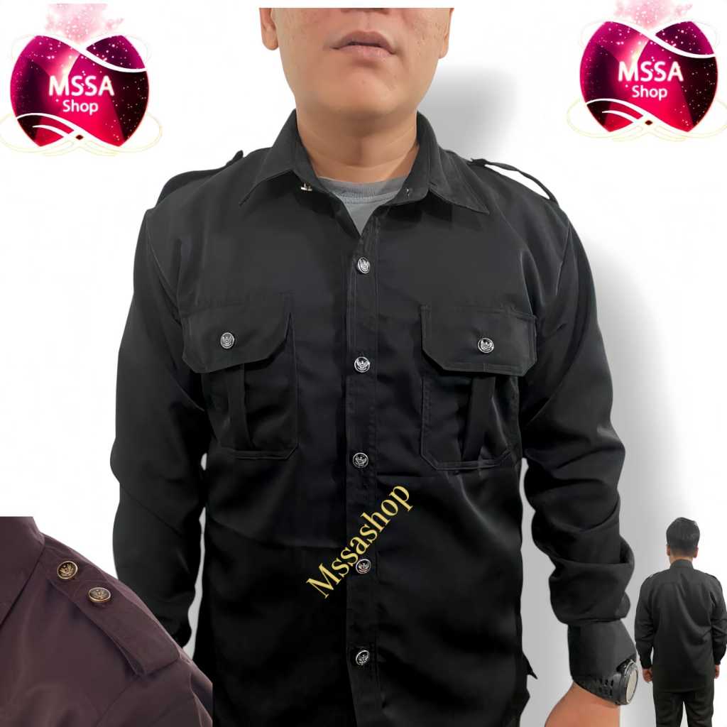 KONVEKSI LANGSUNG 1 STEL SETELAN SERAGAM SAFARI HITAM DRIVER SOPIR SERAGAM DINAS KERJA BAJU SAFARI S