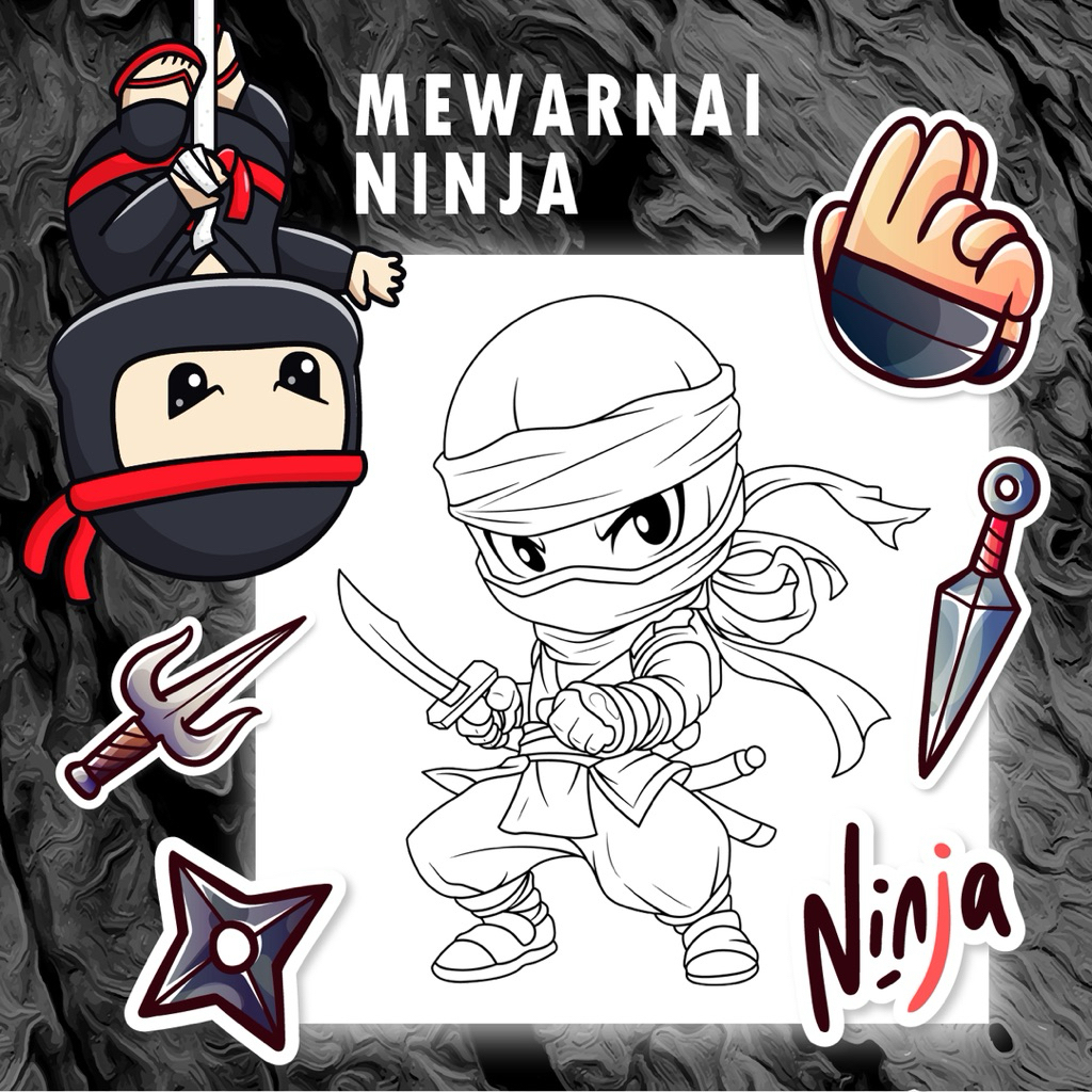 

25 Lembar A5 | Kertas Mewarnai tema Ninja | 25 Kertas gambar berbeda