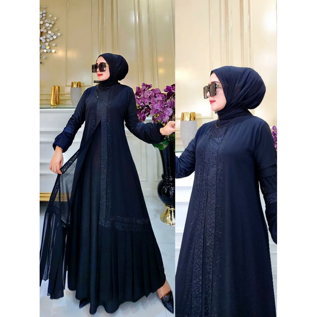 GAMIS ABAYA TURKEY BORDIR AMOEBA LENGAN BALON HITAM