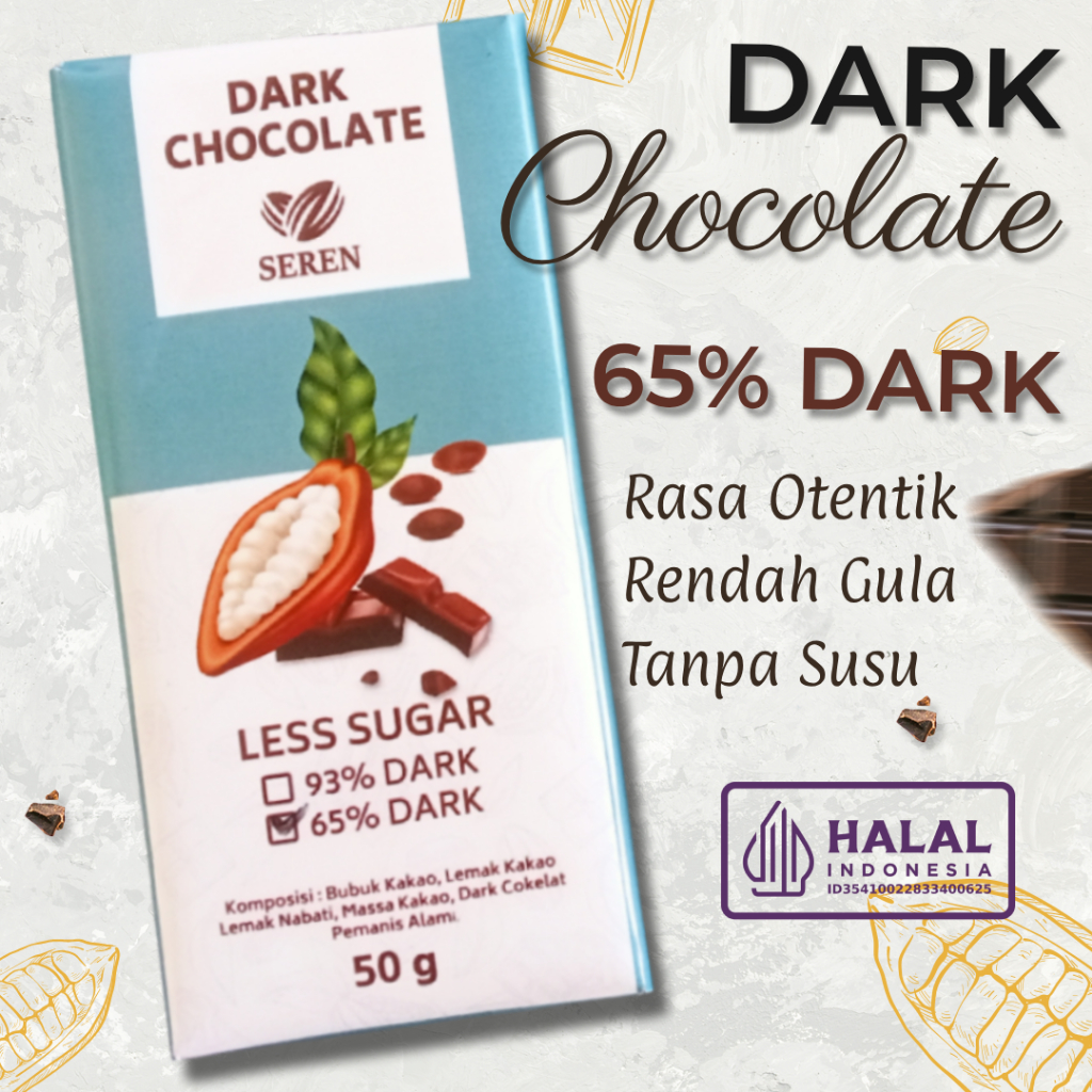 

65 Persen Dark Chocolate | Coklat Batangan Sedikit Pahit - Seren Chocolate