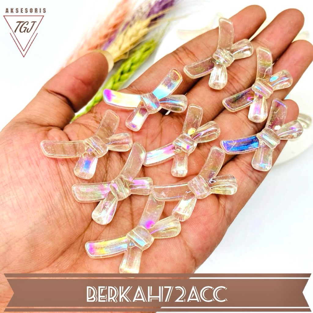 [10 Pcs] Manik Manik Pita Pelangi Transparan Mote Pita Terbaru