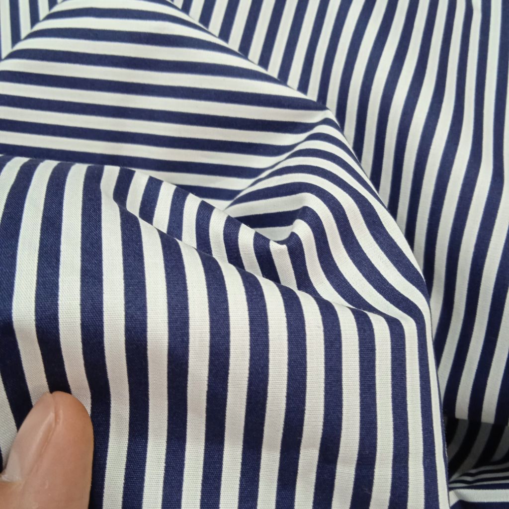 KAIN KATUN YANDET ITALY PREMIUM IMPORT SALUR NAVY PUTIH