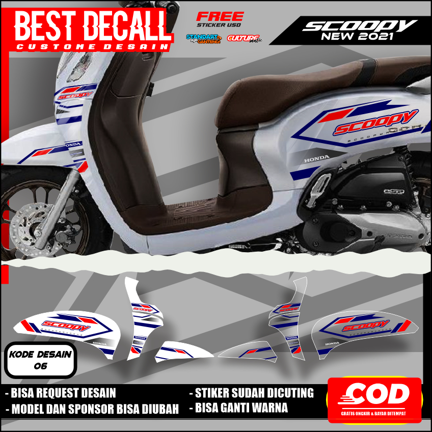 STIKER STRIPING TRANSPARAN HONDA SCOOPY NEW 2021 FACELIFT LIS STICKER UV SEMI FULL VARIASI DESAIN RA