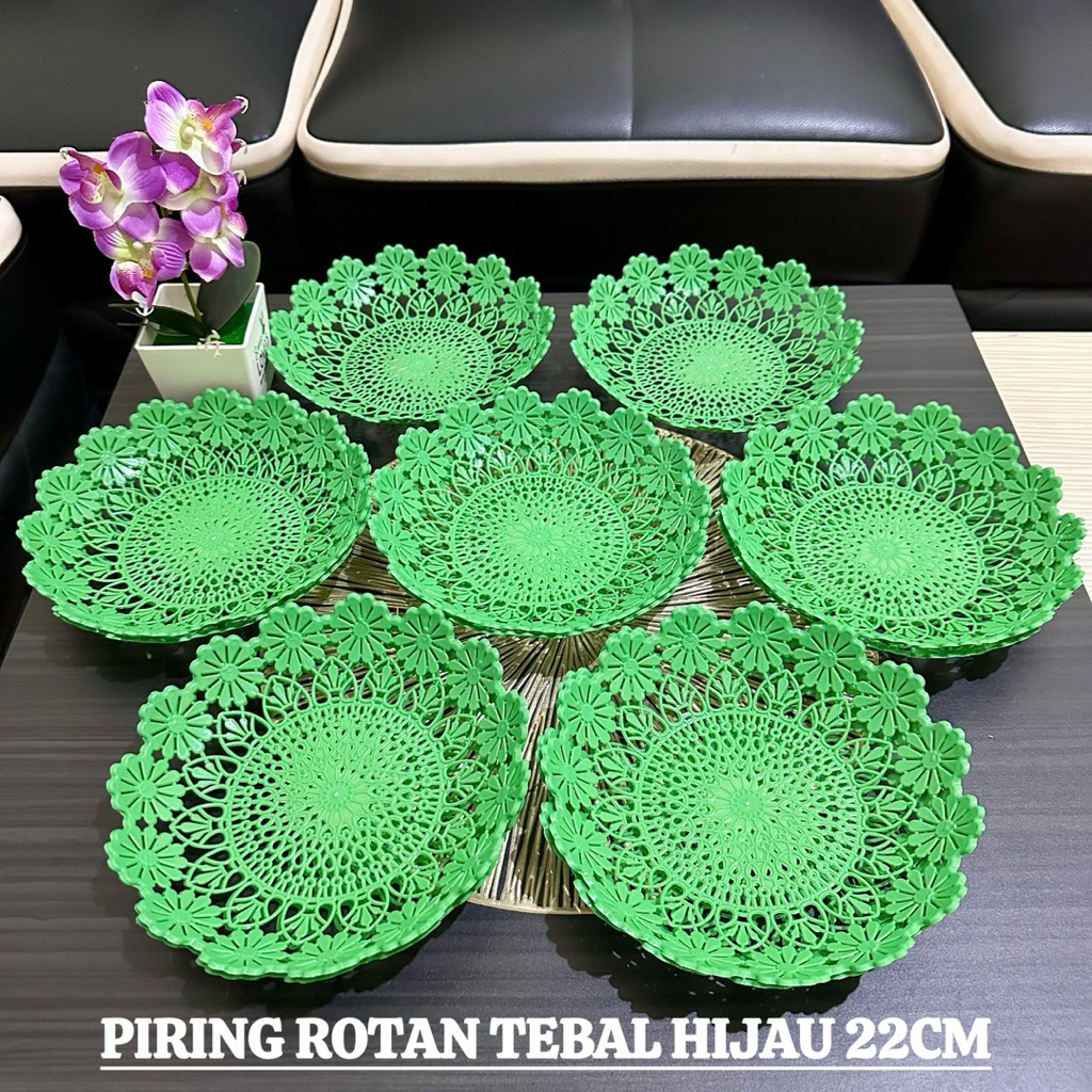 Piring Makan ROTAN WARNA UNGU HIJAU piring rotan Plastik Tebal - Piring Anyaman Rotan Plastik - Piri