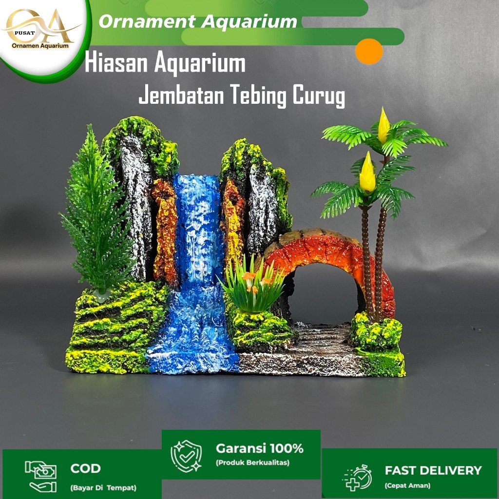 Hiasan Aquarium Terowongan Tebing Air Terjun Kelapa aquascape