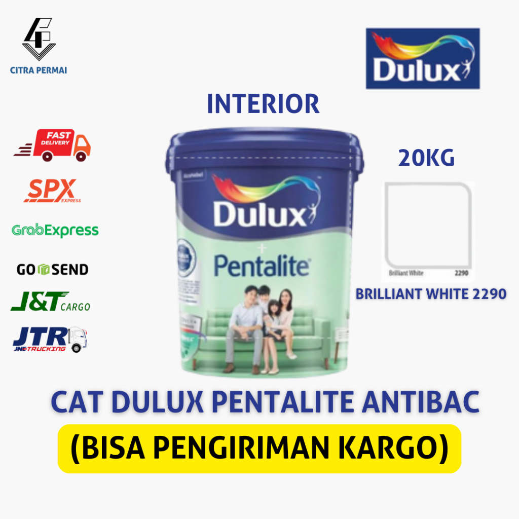 CAT DINDING DULUX PENTALITE ANTIBAC BRILLIANT WHITE 2290 20KG (READY MIXED) / CAT TEMBOK PUTIH INTER