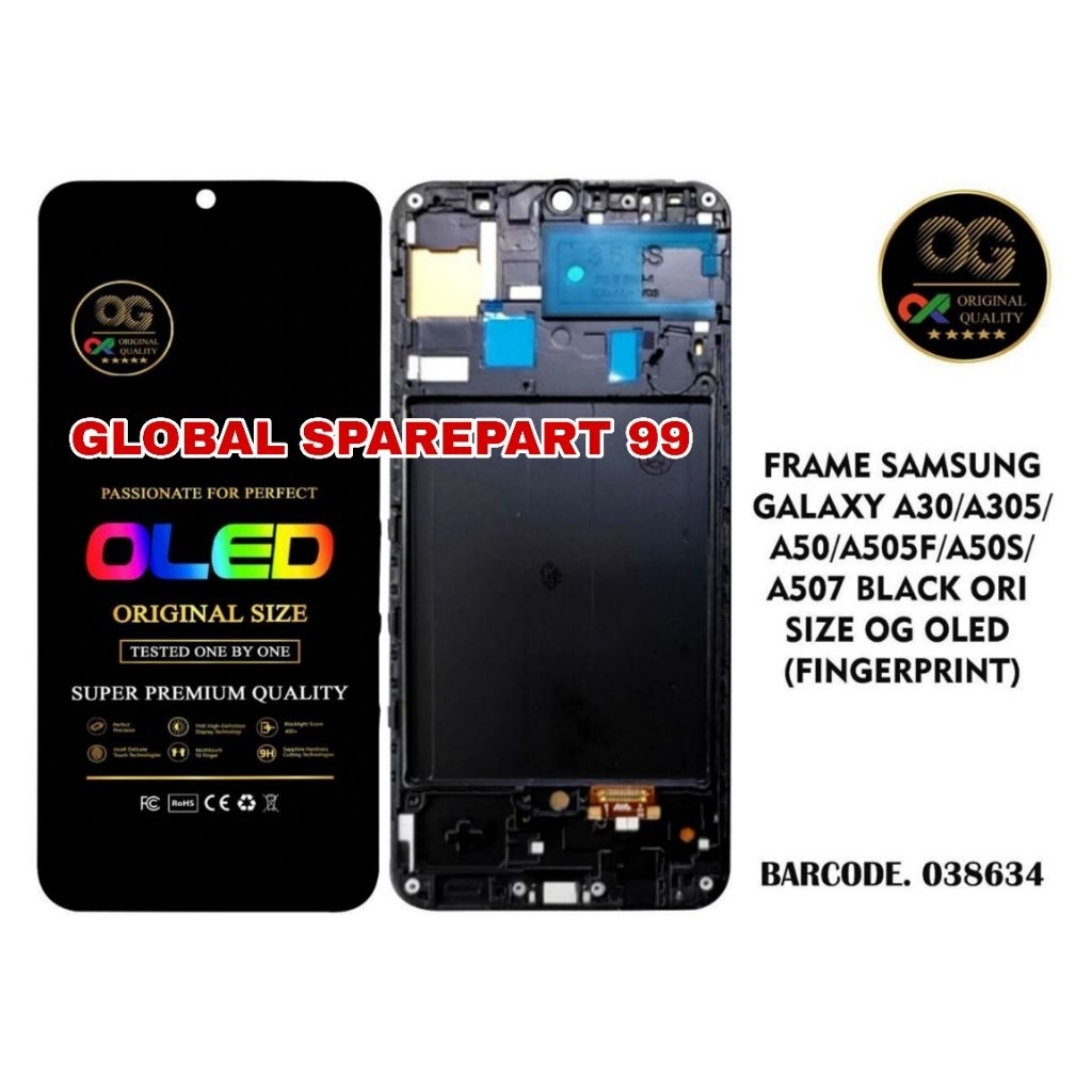LCD SAMSUNG GALAXY A30 A305 A305F / A50 A505 A505F /A50S A507 A507F +FRAME BLACK ORI OLED OG SUPER (