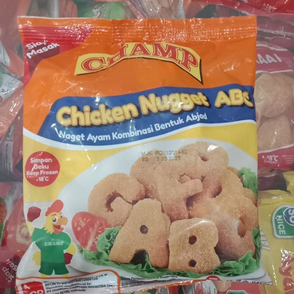 

Champ Chicken Nugget ABC, Naget Ayam Frozen, Naget Ayam Bentuk Huruf, Naget Ayam Champ kemasan 225gram
