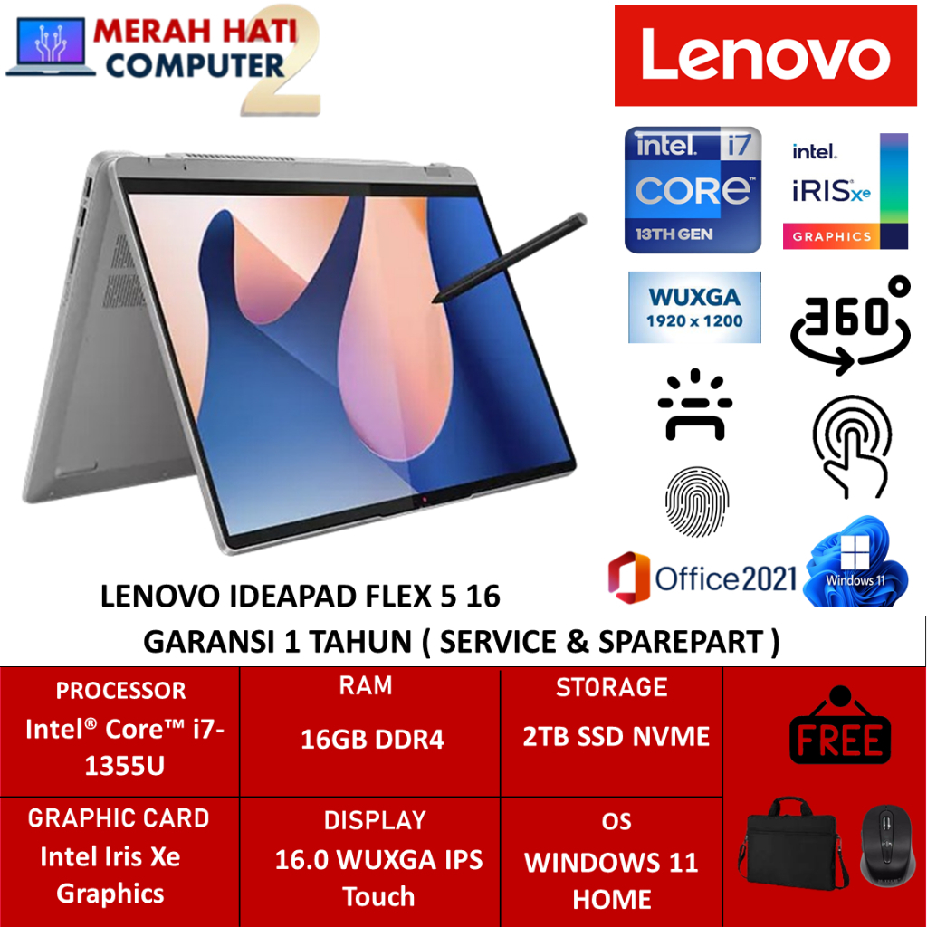 Laptop 2in1 Lenovo Ideapad Flex 5 16 Intel Core I7 1355U 16GB 2TB 16.0 WUXGA IPS Touch BL FP WIN11