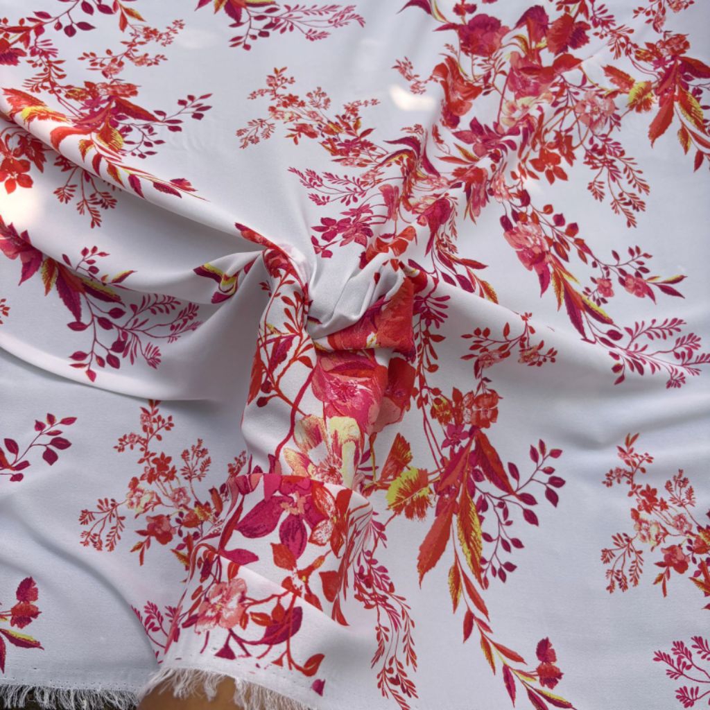 Kain Sifon Motif Bunga Merah Marun Cerah 0,5