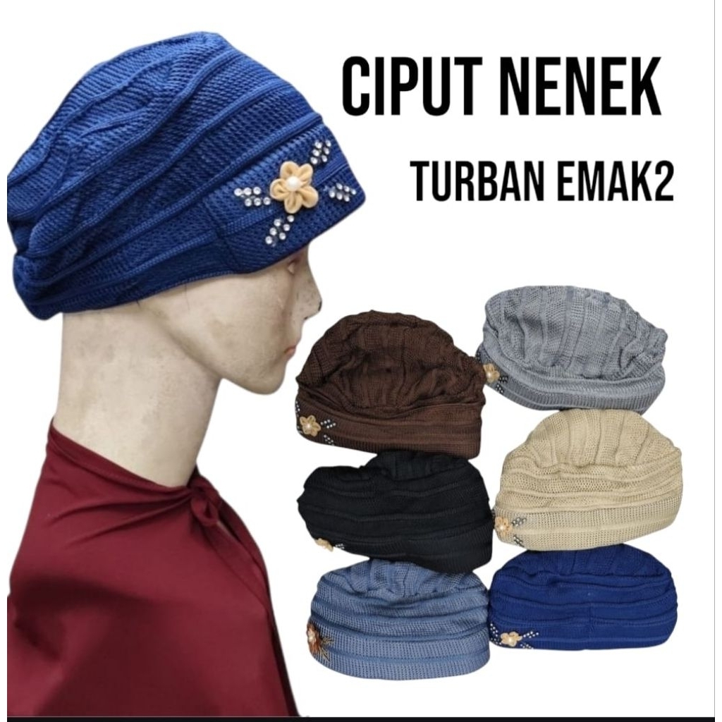 Ciput Kupluk Rajut nenek/Turban Rajut Bahan Tebal dan lentur