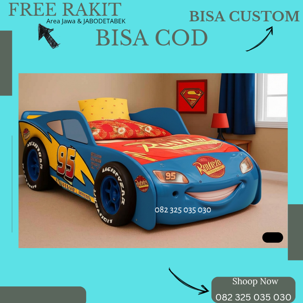 Tempat Tidur Anak Laki-laki Karakter Mobil Tema Lightning Mc Queen