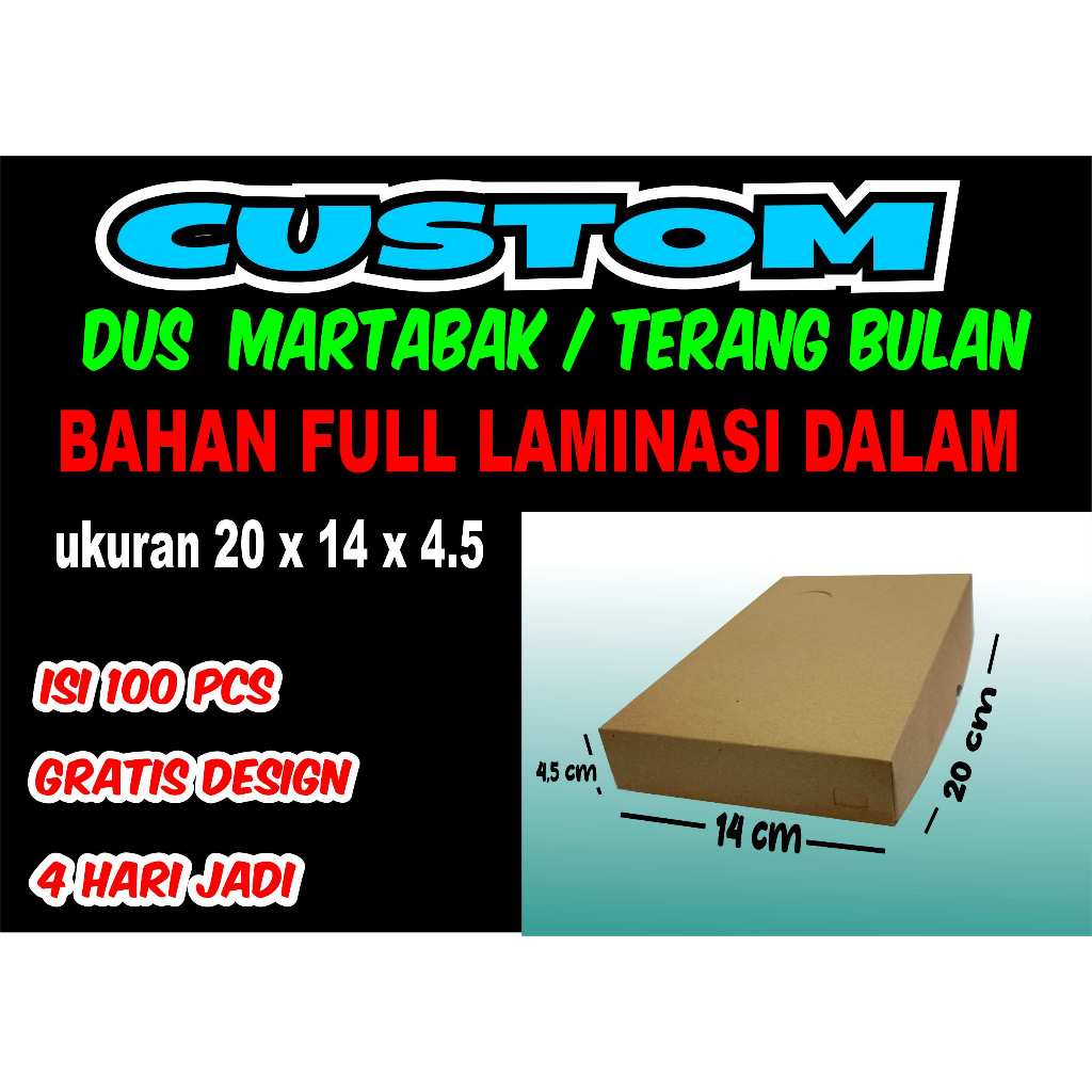 (isi 100 pcs) DUS MARTABAK LAMINASI, BOX MARTABAK  CUSTOM SABLON NAMA DAN LOGO