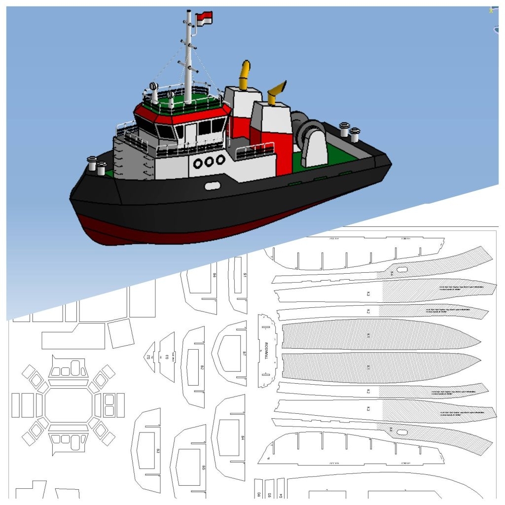 Desain Gambar Pola Miniatur Kapal Rc Boat Plan Tugboat 1