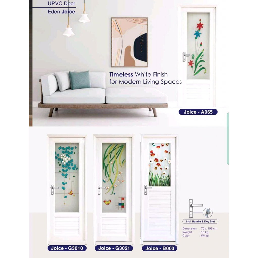 pintu upvc termurah pintu kamar mandi eden 70x195 upvc tebal engkol kaca motif gambar bunga white pu