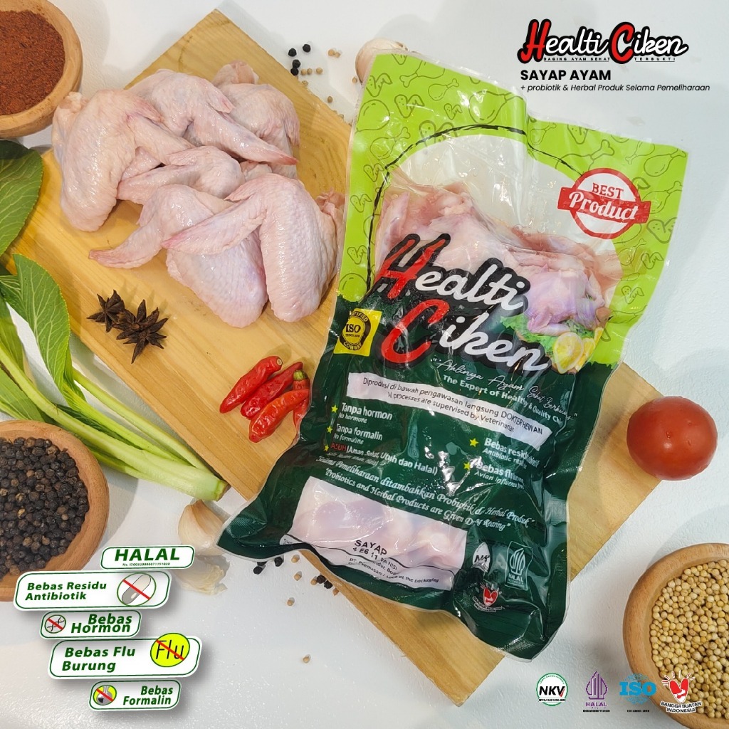 

HEALTI CHIKEN SAYAP AYAM ORGANIK PROBIOTIK / AYAM PROBIOTIK 09 1 Kg/Pcs