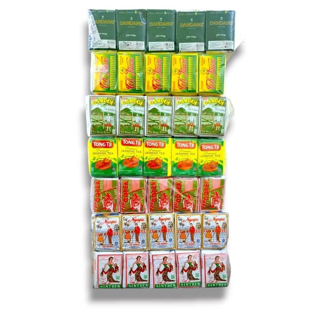 

Racikan teh 7 jenis. sintren/ nyapu/gopek/ tong tji jasmime/ gardoe/ teh jawa/ dandang selection (PER SLOP)