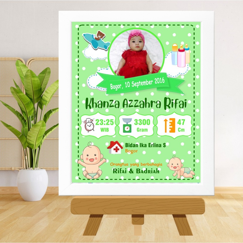 Biodata Bayi Biodata Kelahiran Bayi + Bingkai Biodata Aesthetic 10r 20x25 cm Murah