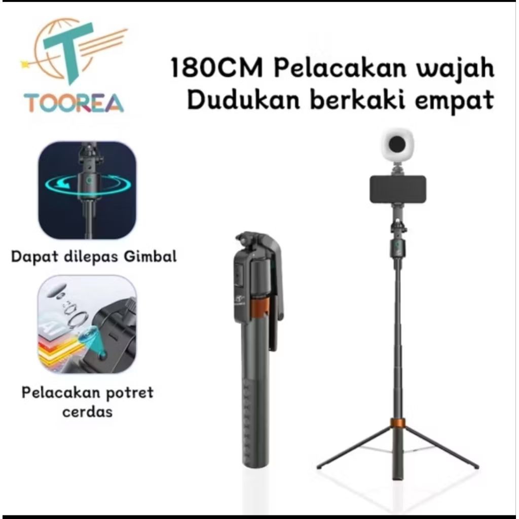 Tongsis Toorea c12 pelacakan otomatis tripod selfie stick 1.8m gimbal handphone