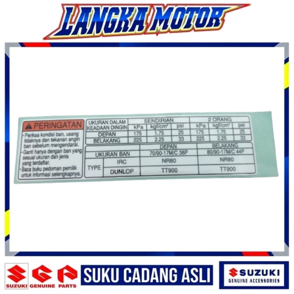 ORI SGP Stiker Ukuran Angin dan Ban Suzuki Shooter Titan Smash Axelo Arashi Shogun