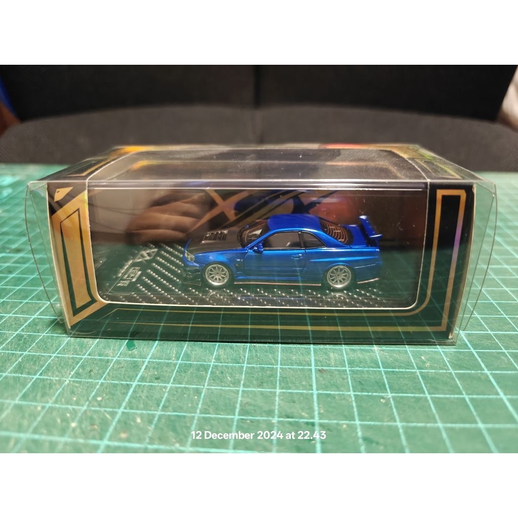 404 ERROR 1/64 Nissan R34 Skyline GTR 336/699 Blue Mettalic w/ Carbon Hood and Splitter