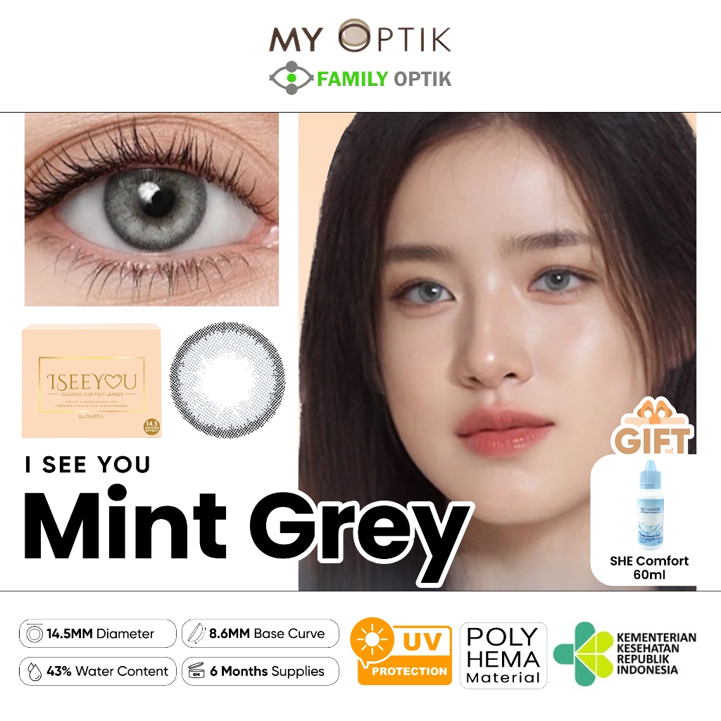 (FREE SHE COMFORT 60ML) I See You Mint Grey Bulanan Softlens Warna