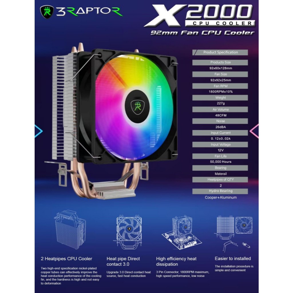 HSF RAPTOR X2000 RGB COOLER PROCESSOR CPU