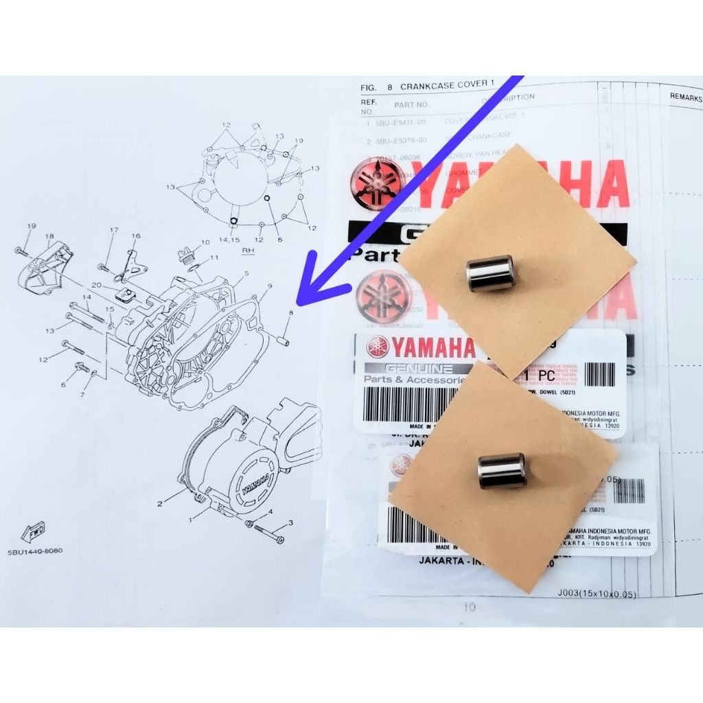 PIN DOWEL BOSH BLOK KANAN BLOK KOPLING BAK KOPLING YAMAHA 125Z Y125Z 125ZR Y125ZR ISI 2PCS