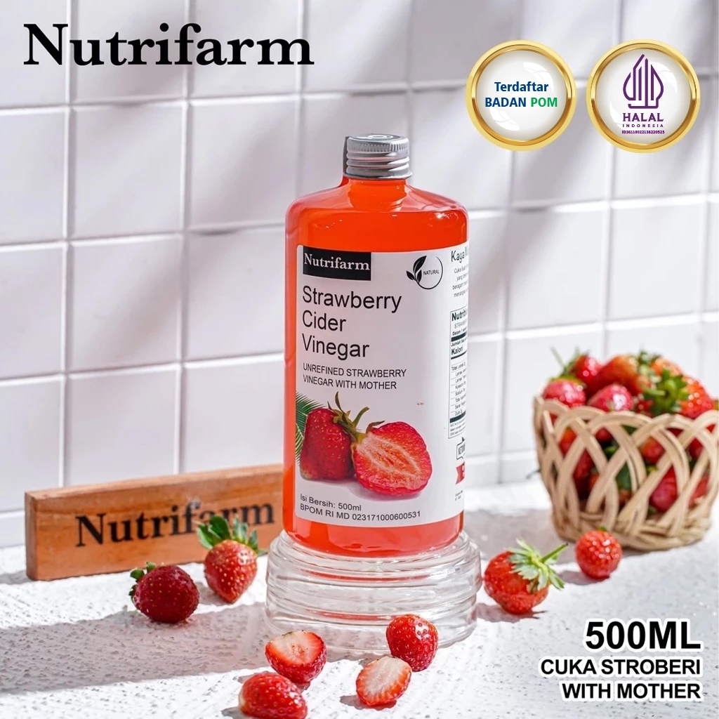 

NUTRIFARM CUKA BUAH STRAWBERRY 500 ML ORIGINAL/STRAWBERRY CIDER VINEGAR WITH MOTHER PREMIUM ASLI BUAH STRAWBERRY UNTUK KESEHATAN MINUMAN STRAWBERRY