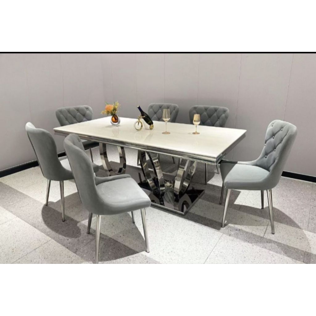 Meja makan marmer import 6 kursi