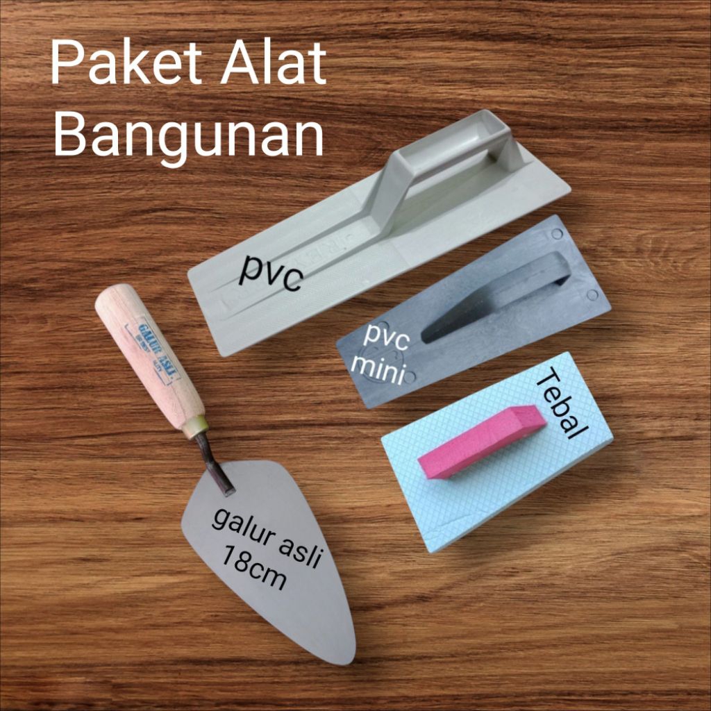 Paket Alat Bangunan 4pcs - Sendok Semen Galur Asli Baja 18cm/Roskam plastik PVC Reyner/Roskam PVC mi