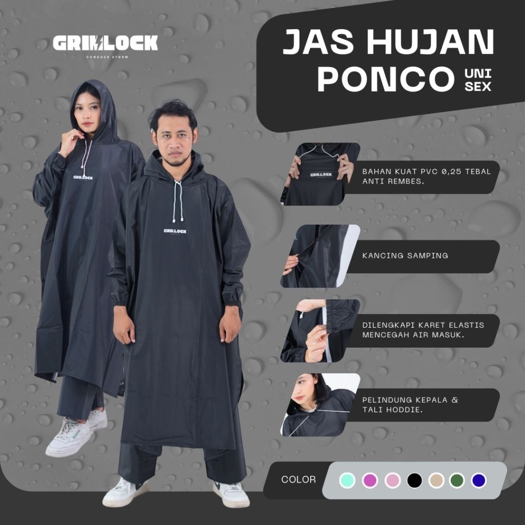 Raincoat Ponco - Jas hujan Ponco setelan PVC - Unisex