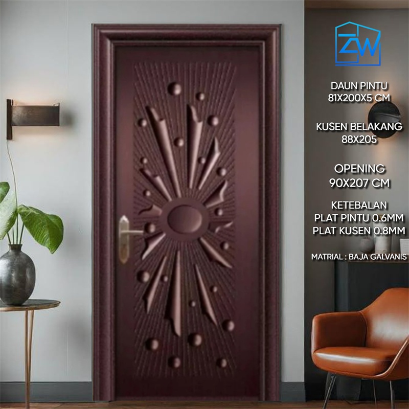ZW - ( Pintu baja A038 ) PINTU UTAMA /  PINTU BAJA/PINTU RUMAH  / PINTU FULLSET KUSEN + HANDLE / PIN