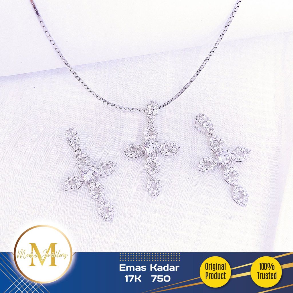 MODIS JEWELLERY - Liontin Solitaire Salib Putih - Emas 17k  750