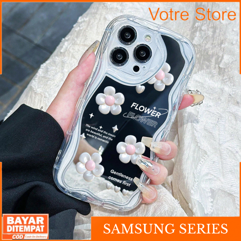 Case Kaca Cermin Samsung A16 A05S A22 M22 M32 A02S A03S A12 M12 A05 Casing Miror Flower Softcase Sil