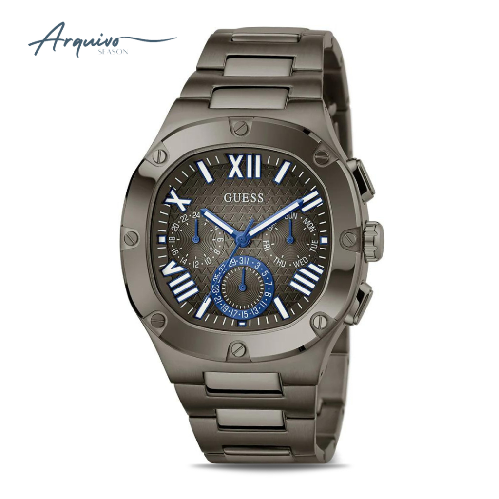 Jam Tangan Guess Pria Headline Chronograph Gunmetal Stainless Steel Sporty Mewah Original GW0572G5