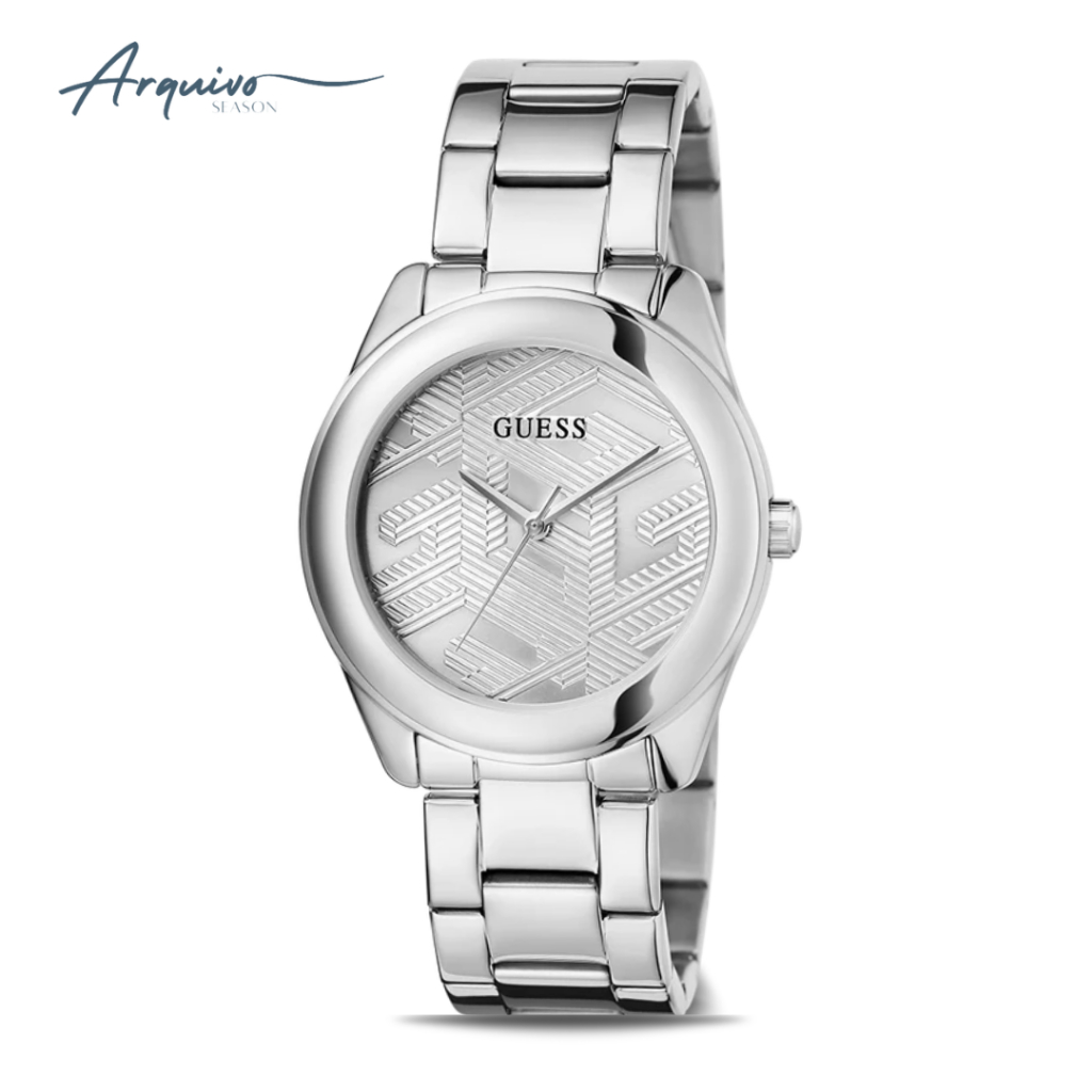 Jam Tangan Guess Wanita Cubed Ladies Silver Pattern Dial Stainless Steel Mewah Casual Original GW060