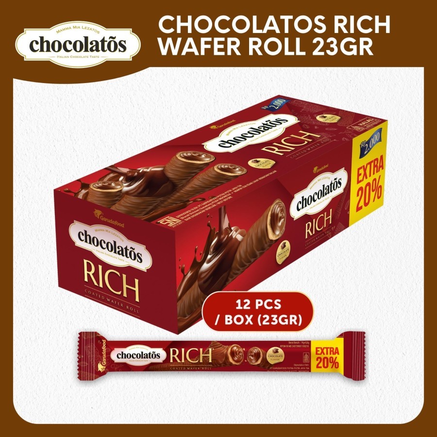 

Wafer Stick Roll Dilapisi Coklat 1 box Chocolatos Rich
