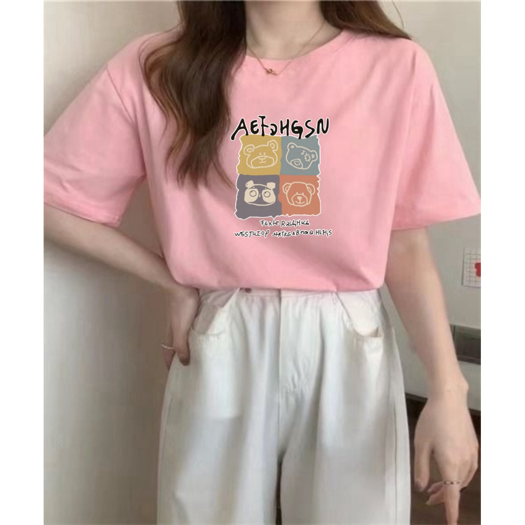 Kaos Wanita Bear Aesth Kaos Cewek Lengan Pendek Kaos Cewek Oversize